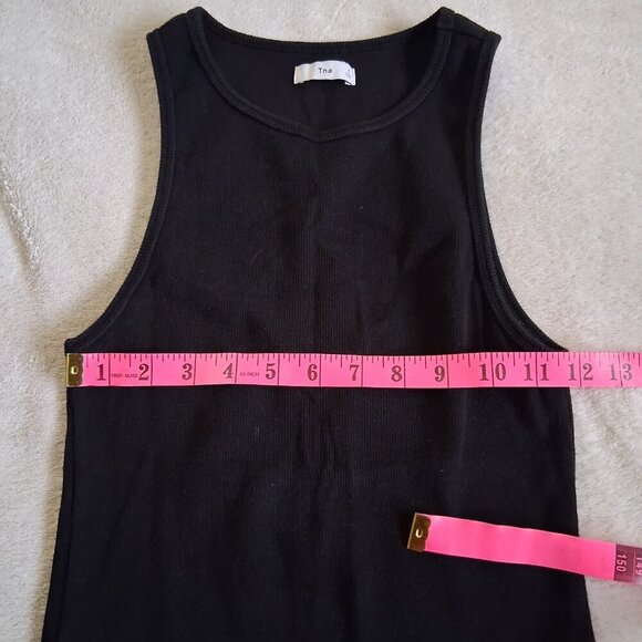 Aritzia TNA Women's Size Small Black Ribbed Mini Tank Bodycon Cotton Blend Dress - Picture 9 of 12
